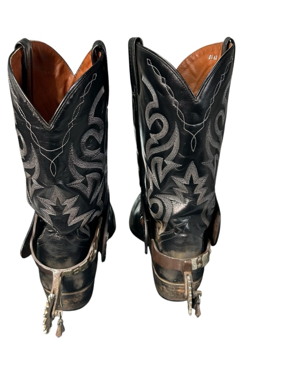 Dan Post Western Cowboy Roper Rodeo Black Leather Boots Mens 13 E Spurs Straps - Picture 2 of 14